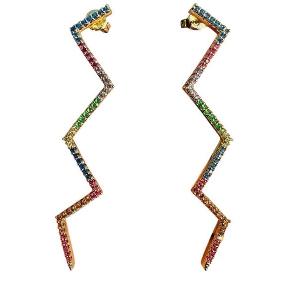 Dazzling Zigzag Rainbow Earrings – Gold Plated Multicolor Zigzag Earrings - Picture 13 of 17